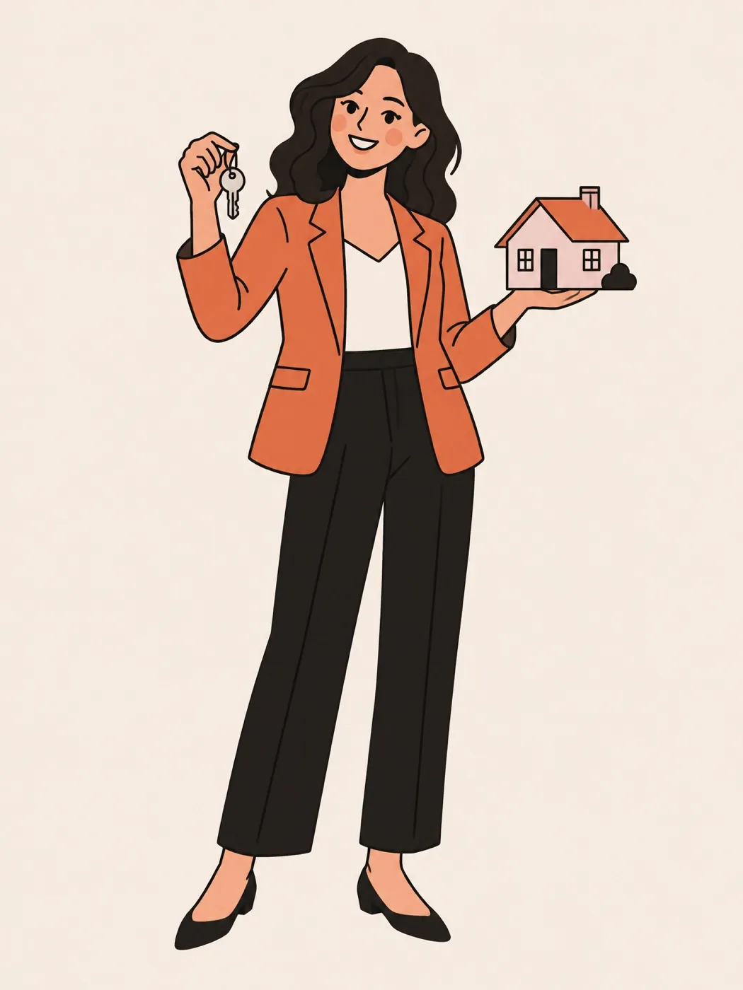 A real estate agent holding keys and a model house