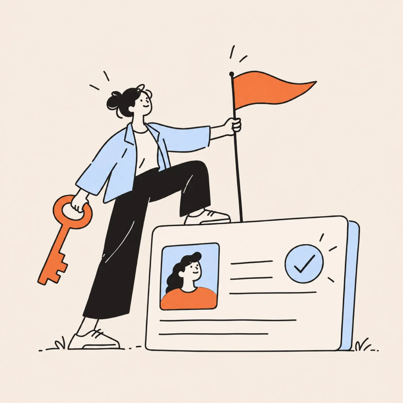 A professional with a key planting a flag on a profile card
