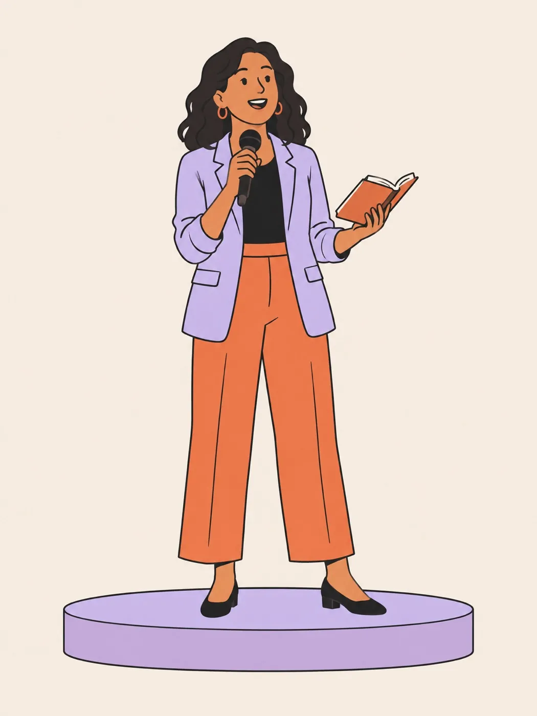 A speaker holding a microphone and a book