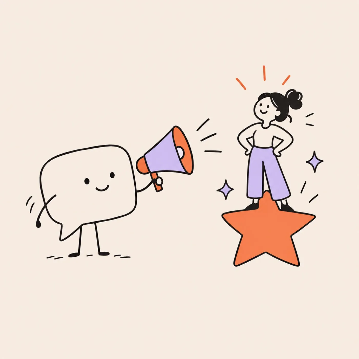 A chat bubble with a megaphone pointing at an expert