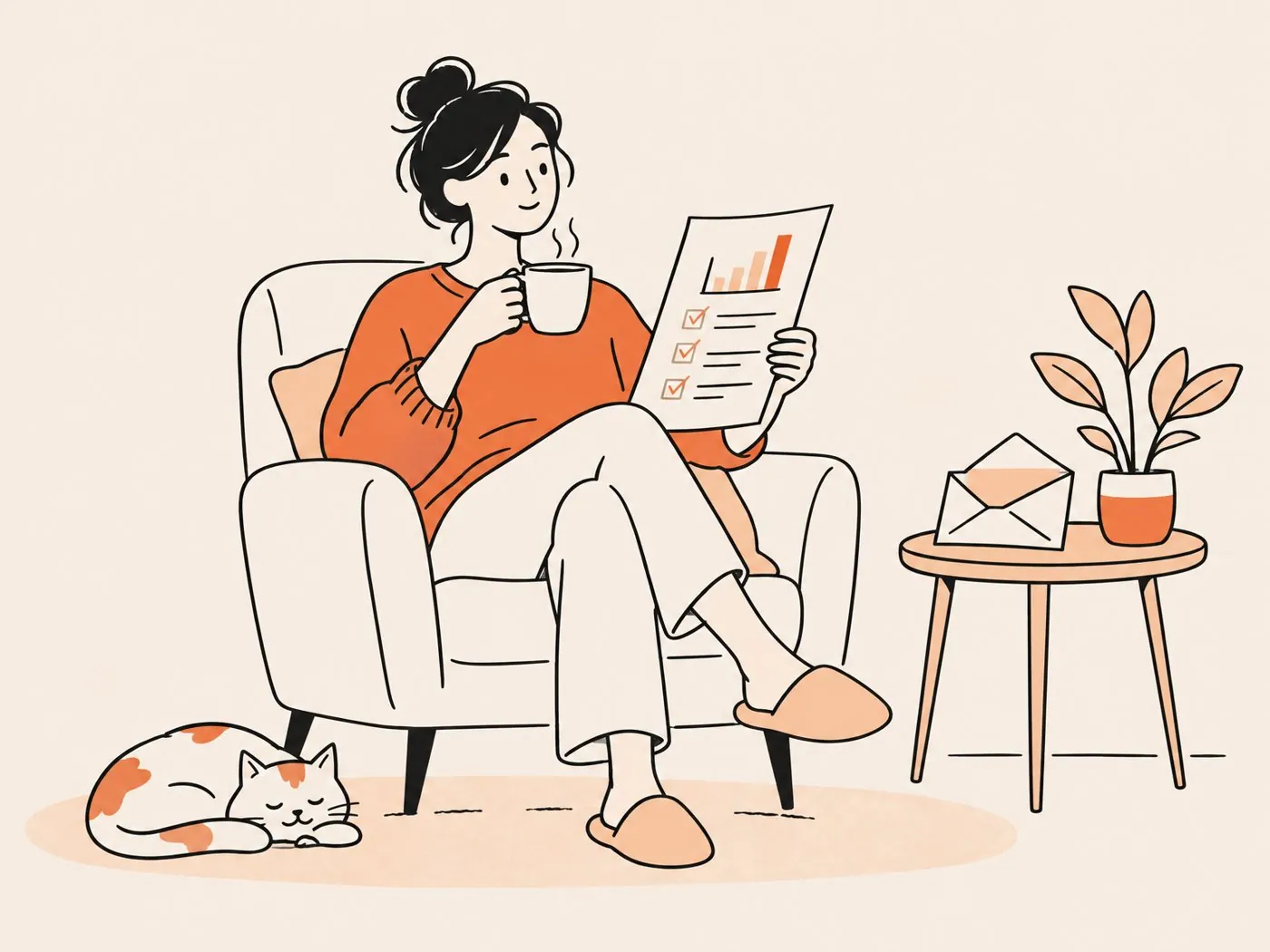 A coach relaxing in an armchair reading a one-page report