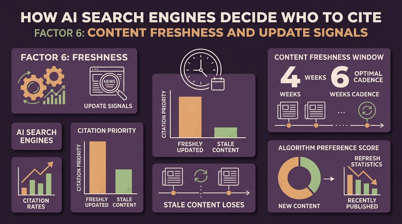Factor 6: AI platforms cite content 25.7% fresher — 76.4% of cited pages updated within 30 days